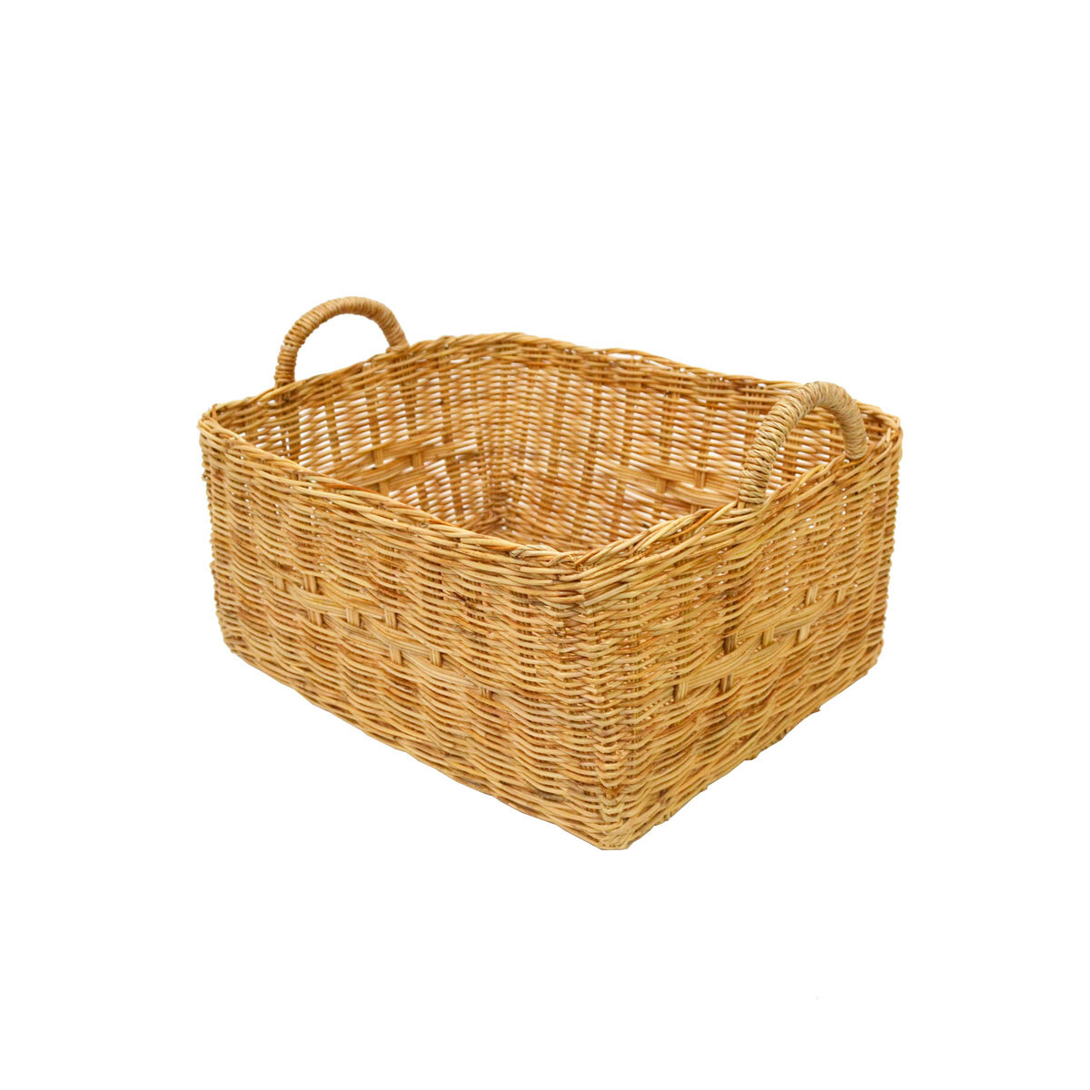 タイ製ラタン 収納バスケット 四角型 取手付き S 籐かご拍卖