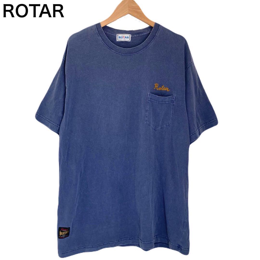 ROTAR Tシャツ 半袖 ネイビー 胸ポケット メンズ フェード感 刺繍拍卖