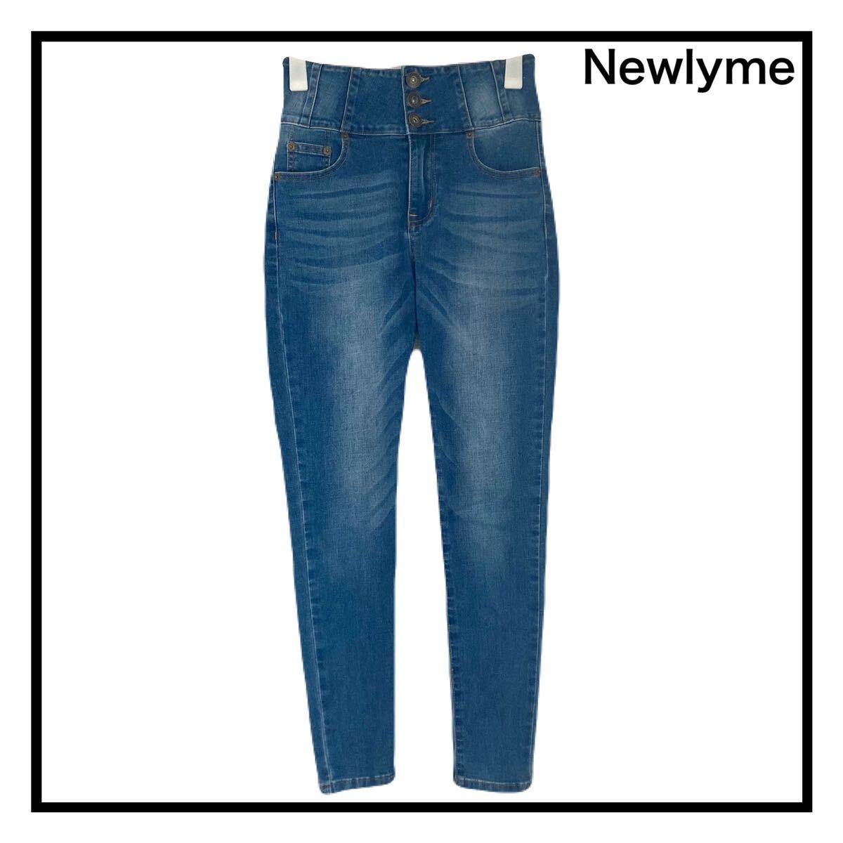 Newlyme ハイウエスト スキニーデニムパンツ レディース 美脚 ブルー M拍卖