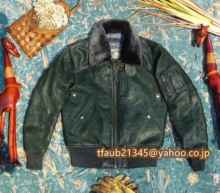 B-15フライトジャケット 本革 メンズ ウール 襟取り外し可能 馬革 ホースハイド 革ジャン M~5XL拍卖