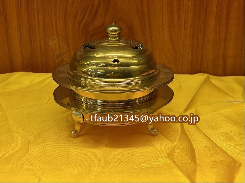 【ケーリーフショップ】「密教法具 寺院用仏具」火舎香炉 真鍮製磨き仕上げ 大々型拍卖