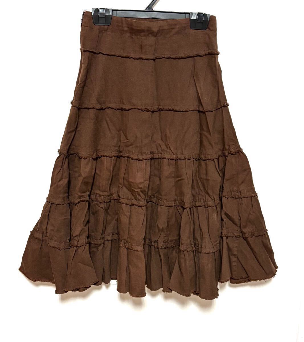 【良品】INNER PRESS・フレア スカート・ダークブラウン・サイドファスナー・ウエストゴム●拍卖
