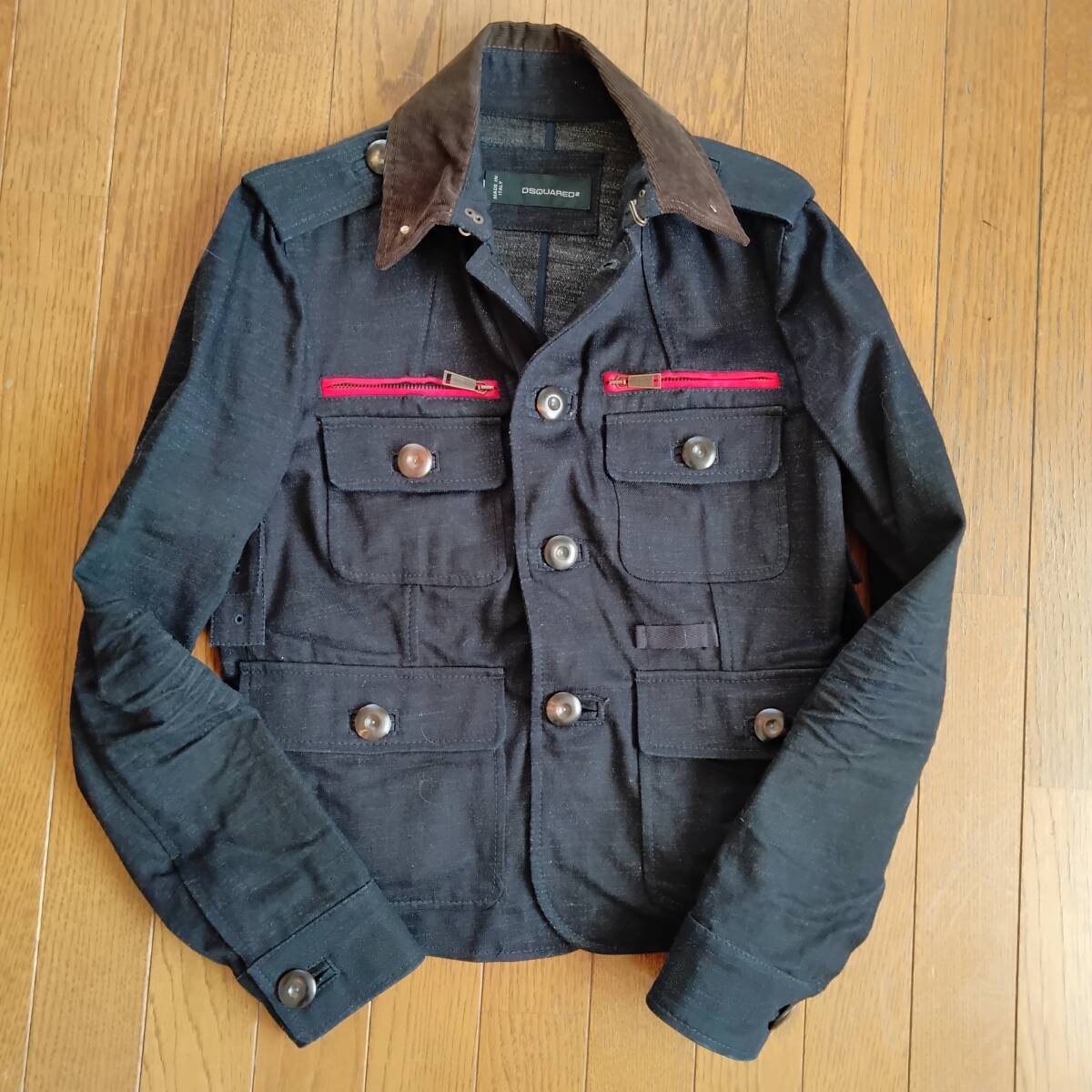 未使用 ディースクエアード DSQUARED2 生デニムシワ加工ミリタリーブルゾン ジャケット サイズ46 イタリア製拍卖