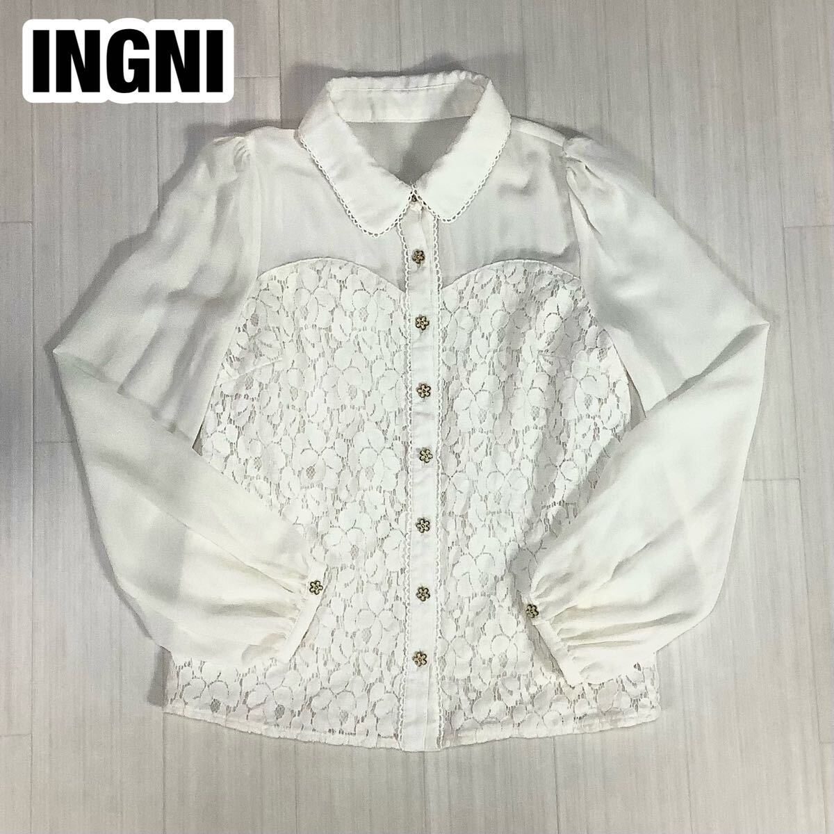 INGNI イグニ 花柄 長袖 シャツ ブラウス M オフホワイト拍卖