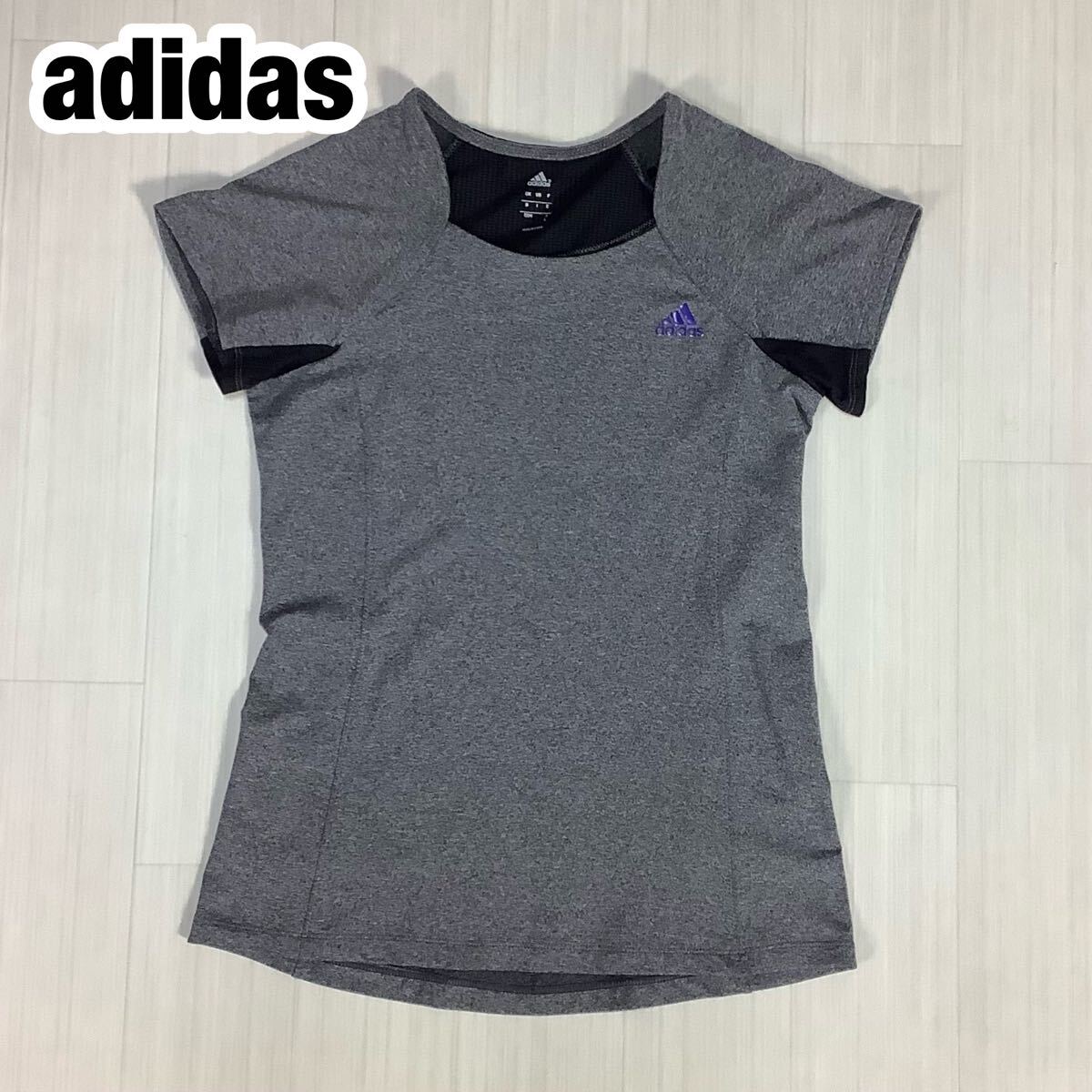 adidas アディダス 速乾 半袖Tシャツ レディース L グレー ラグランスリーブ拍卖