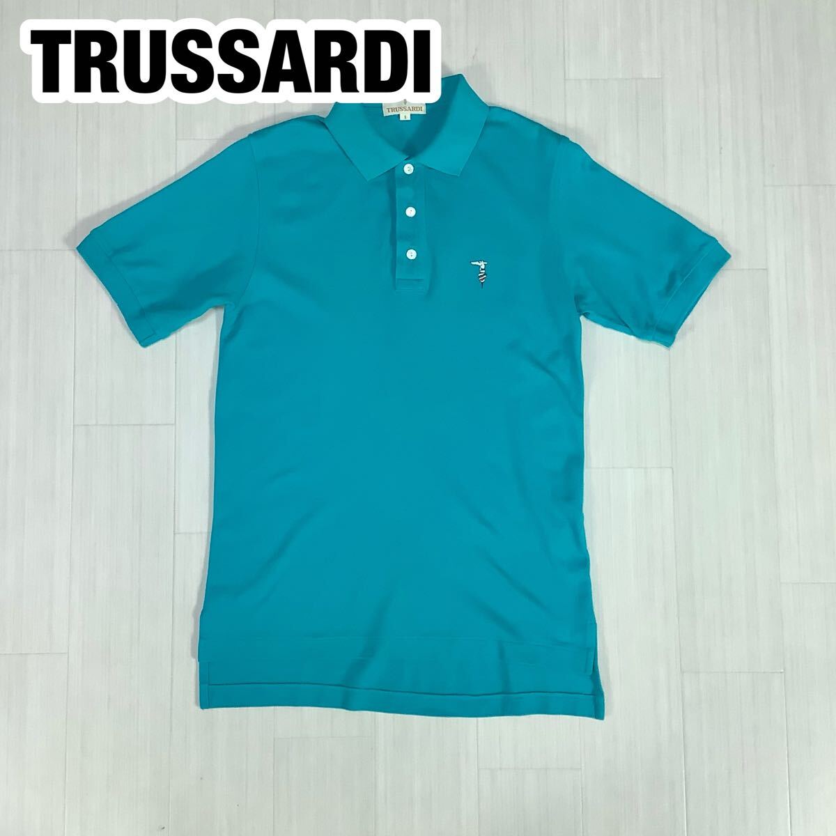 TRUSSARDI トラサルディ 半袖ポロシャツ S ターコイズブルー 刺繍ロゴ拍卖