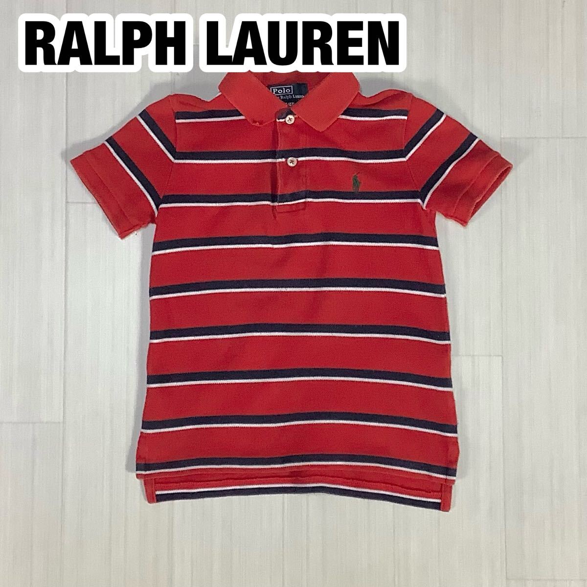 RALPH LAUREN ラルフローレン 半袖ポロシャツ レッド ネイビー ホワイト 4/4T ボーダー柄 刺繍ポニー拍卖