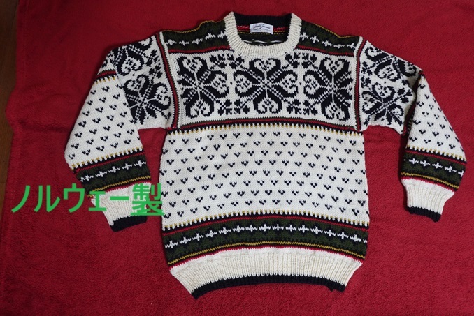 新品☆ノルウェー製 北欧 ノルディックセーター カウチン ハンドニット メンズ L程度 雪の結晶拍卖