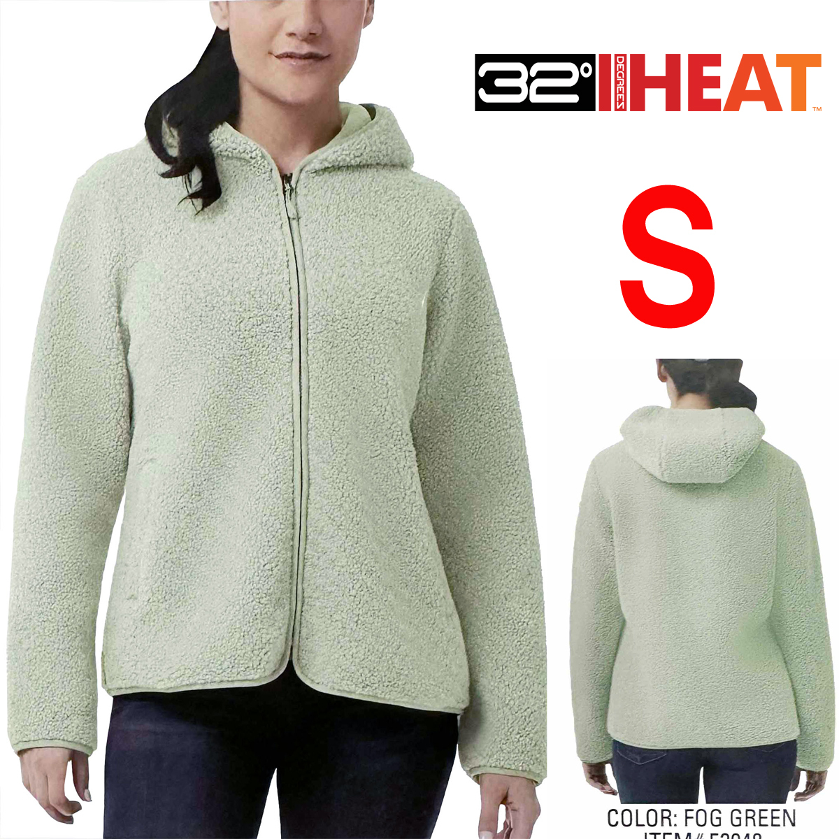 新品 S ★ コストコ 32HEAT ボア フリース パーカー ジャケット ミント グリーン サーティーツー ディグリース もこもこ フルジップ拍卖