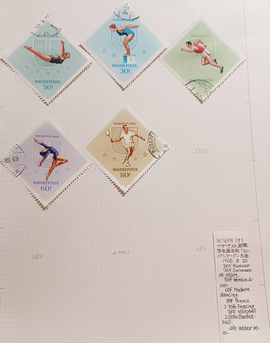 ハンガリーブタペスト国際学生選手権「ユニバーシアード」大会切手 使用済 5枚 長期保管品拍卖