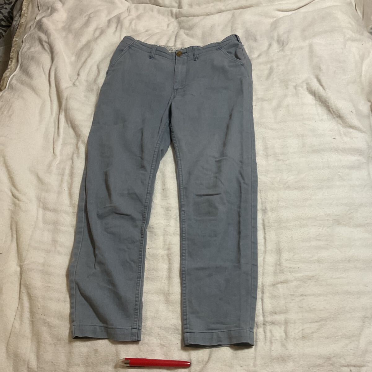 ジーンズ デニムパンツ ズボン パンツ 500円超10%商品オマケ 実wゴム無77全90平置股下65 タグ読めず 綿か合繊 ポケ4 青 色褪せ有拍卖