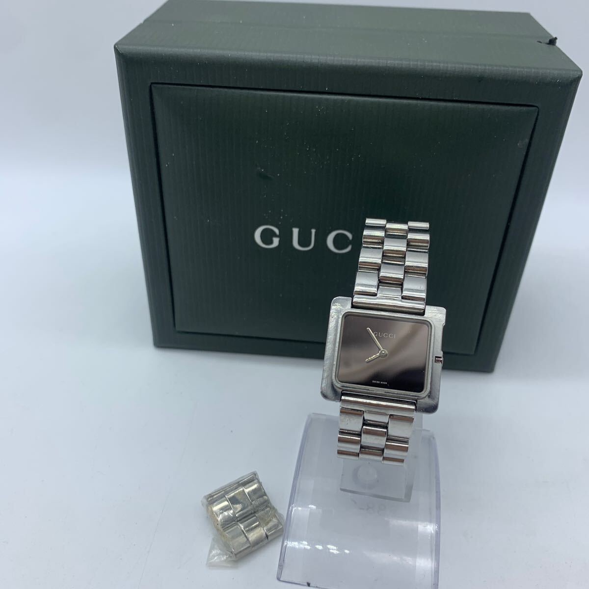 GUCCI グッチ 3600J ステンレス スチール クォーツ レディース 腕時計 黒文字盤 ベゼル欠品 現状品 箱付き 稼働品拍卖