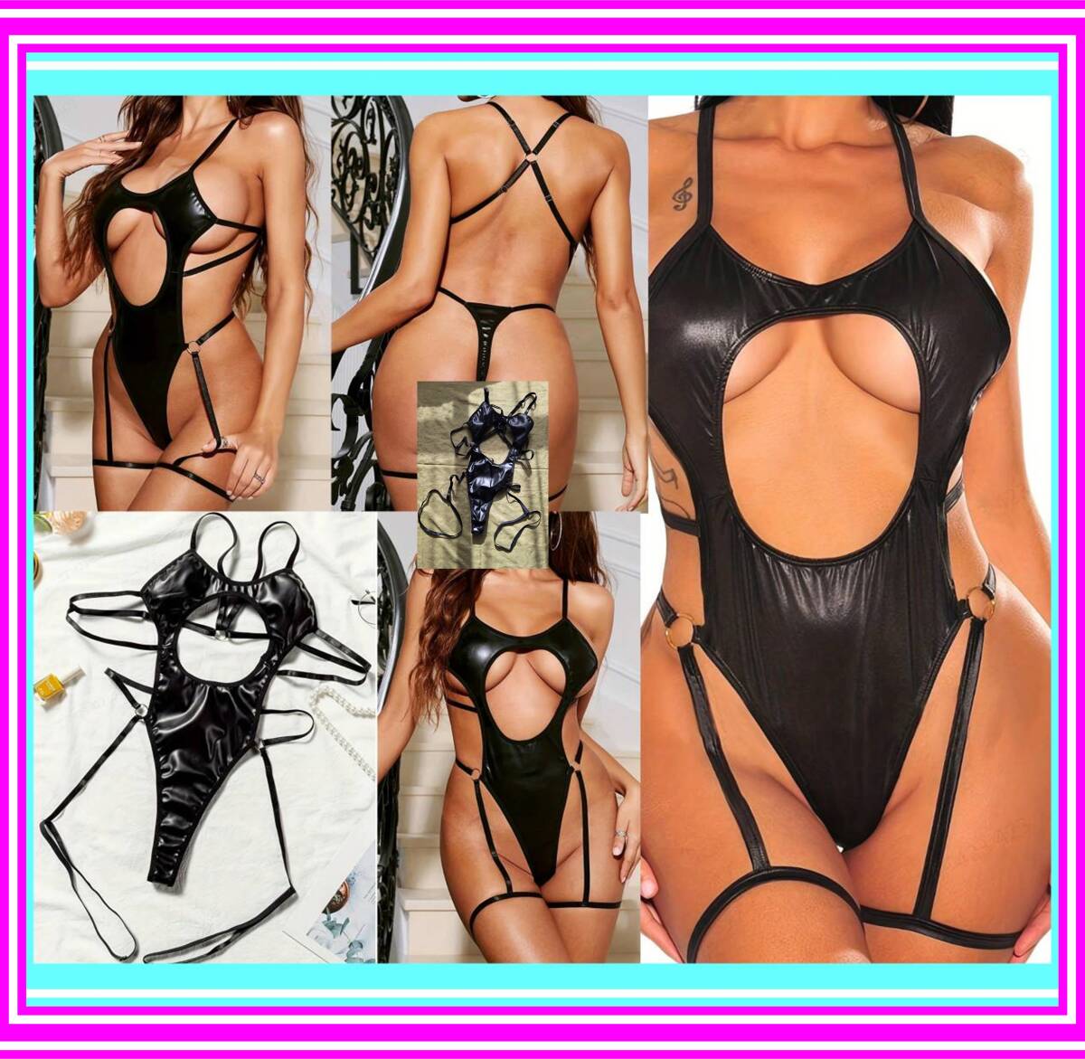 ★超素敵★Sexy★ボディスーツ★フェイクレザー★ブラック★大人可愛い★レッグリングデザインが素敵★T132S拍卖