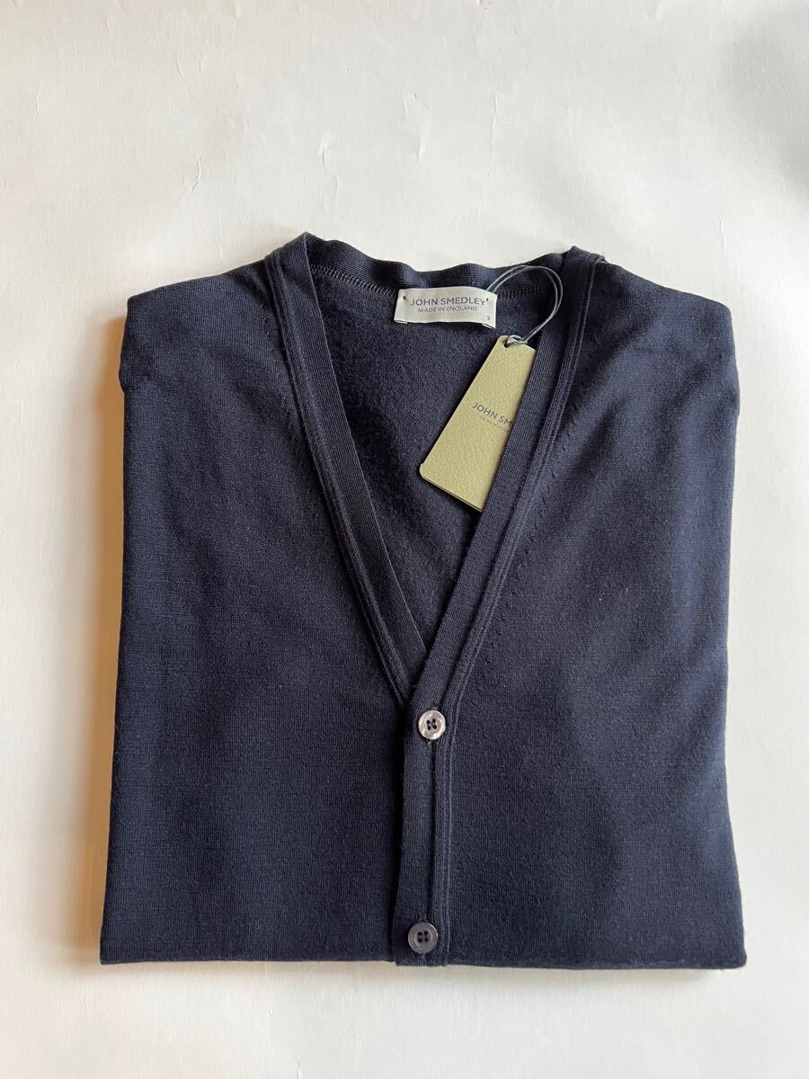 ジョンスメドレーJOHN SMEDLEY カーディガン ネイビー S メリノウール 30ゲージ拍卖