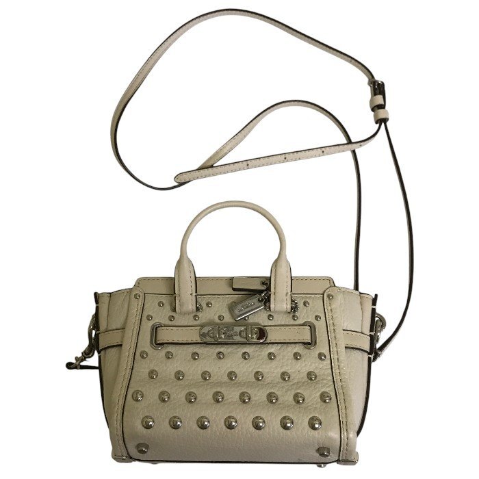 COACH コーチ スワッガー ショルダーバッグ レディース スタッズ レザー 2way ミニ ポーチ オフホワイト ベージュ 57138 中古 3拍卖