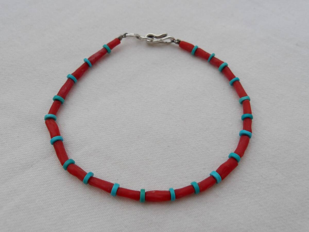 即決 ヴィンテージ レッドコーラル ターコイズ ブレスレット ナバホ ネイティブ インディアン ホピ拍卖