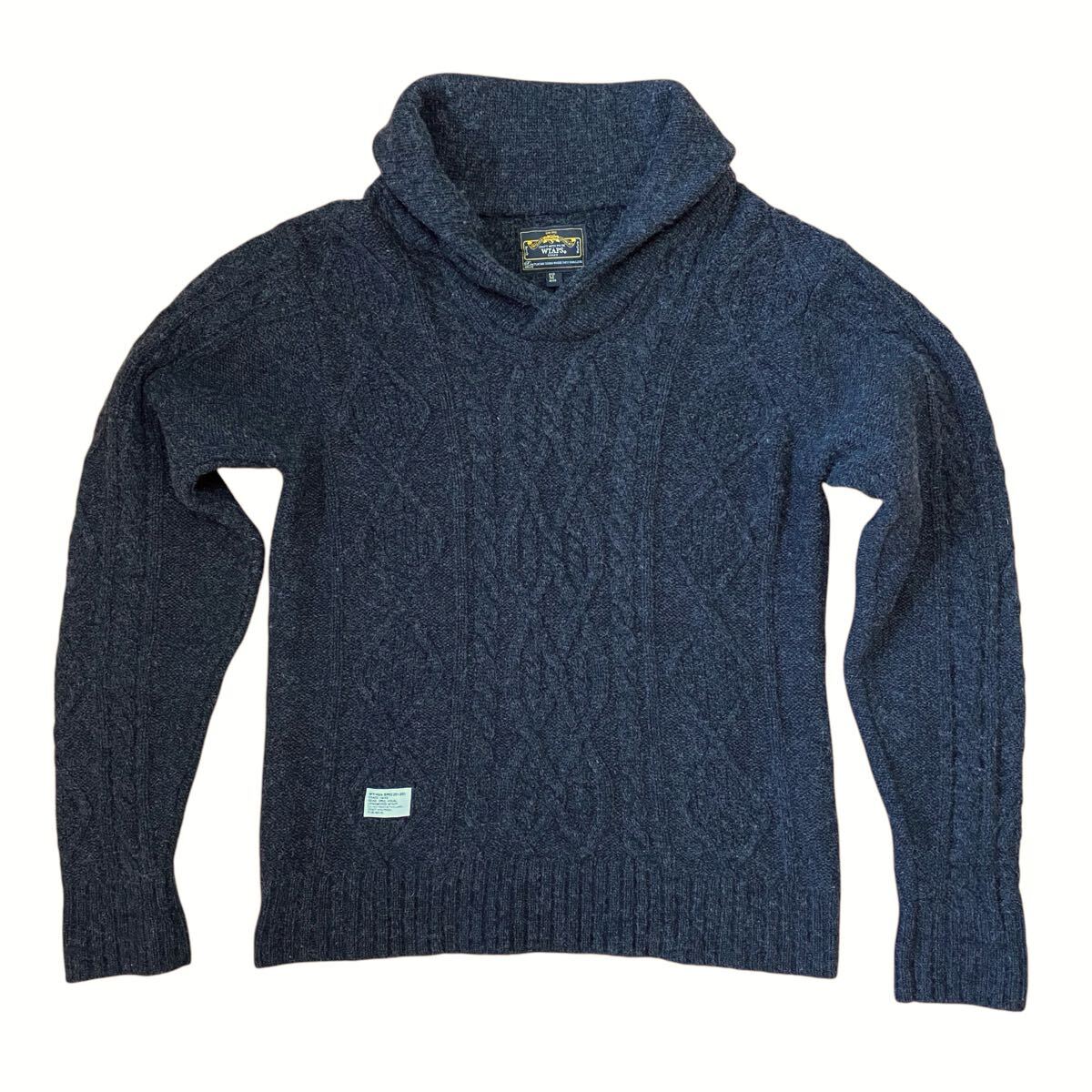 【WTAPS ダブルタップス 2009AW ノルディック ショールカラー ケーブルニット セーター メンズM ウール85% ナイロン15% ダークグレー】拍卖