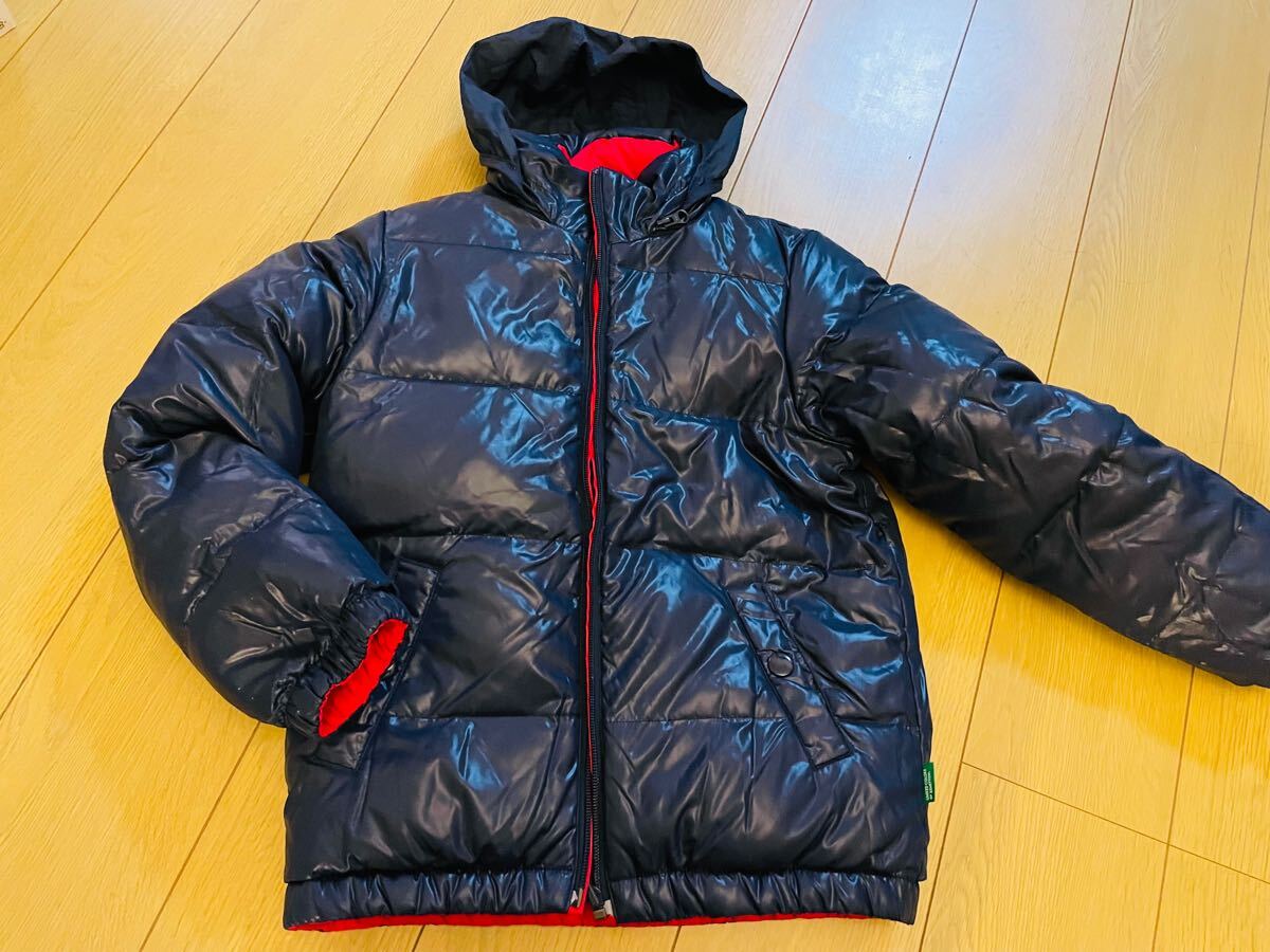 美品 ベネトン 高級ダウンジャケット リバーシブル 紺 赤  キッズ アウター ジャケット 極暖 防寒 130拍卖