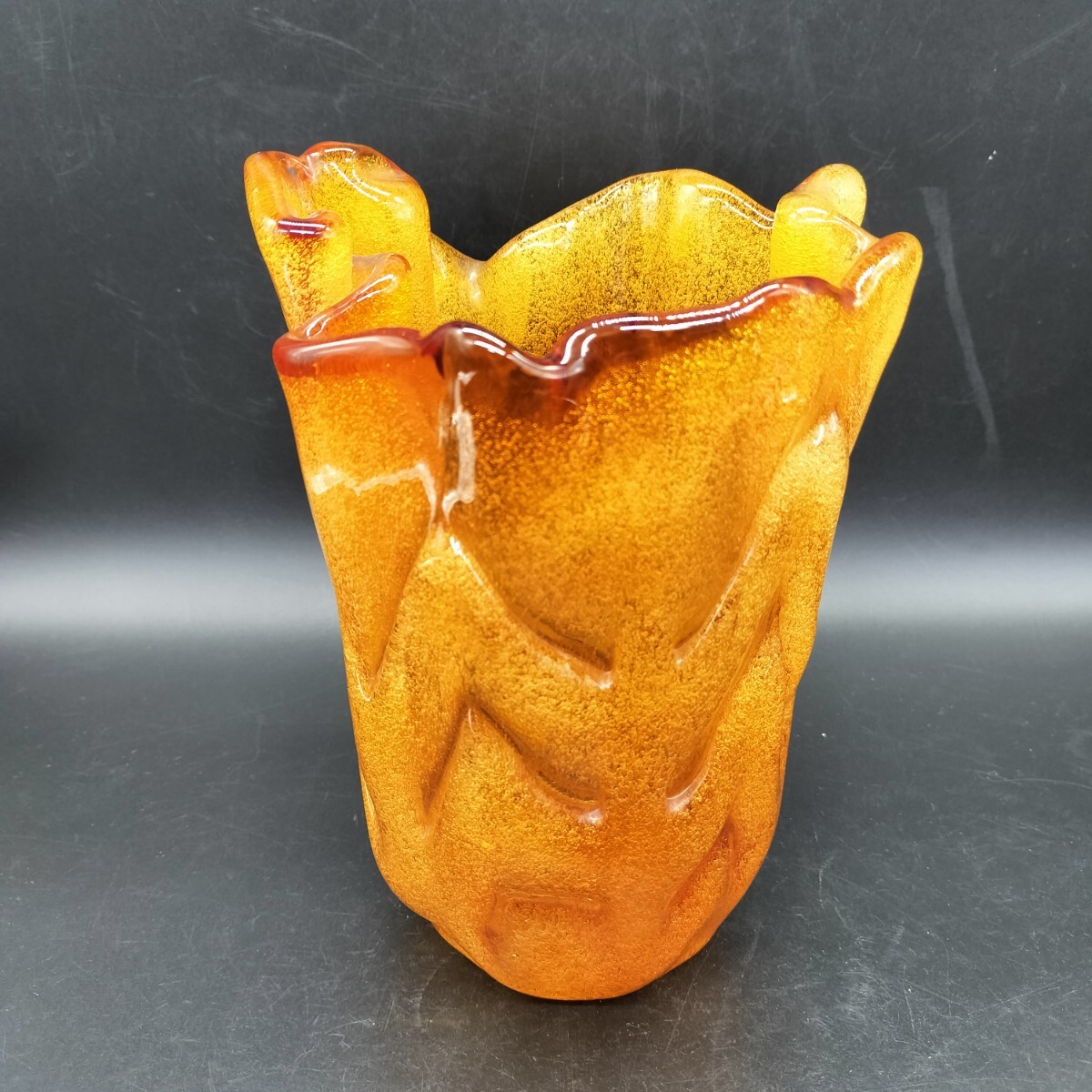 昭和レトロ 花瓶 波型クラフトガラス ヴィンテージ フラワーベース インテリア ツ3-13拍卖