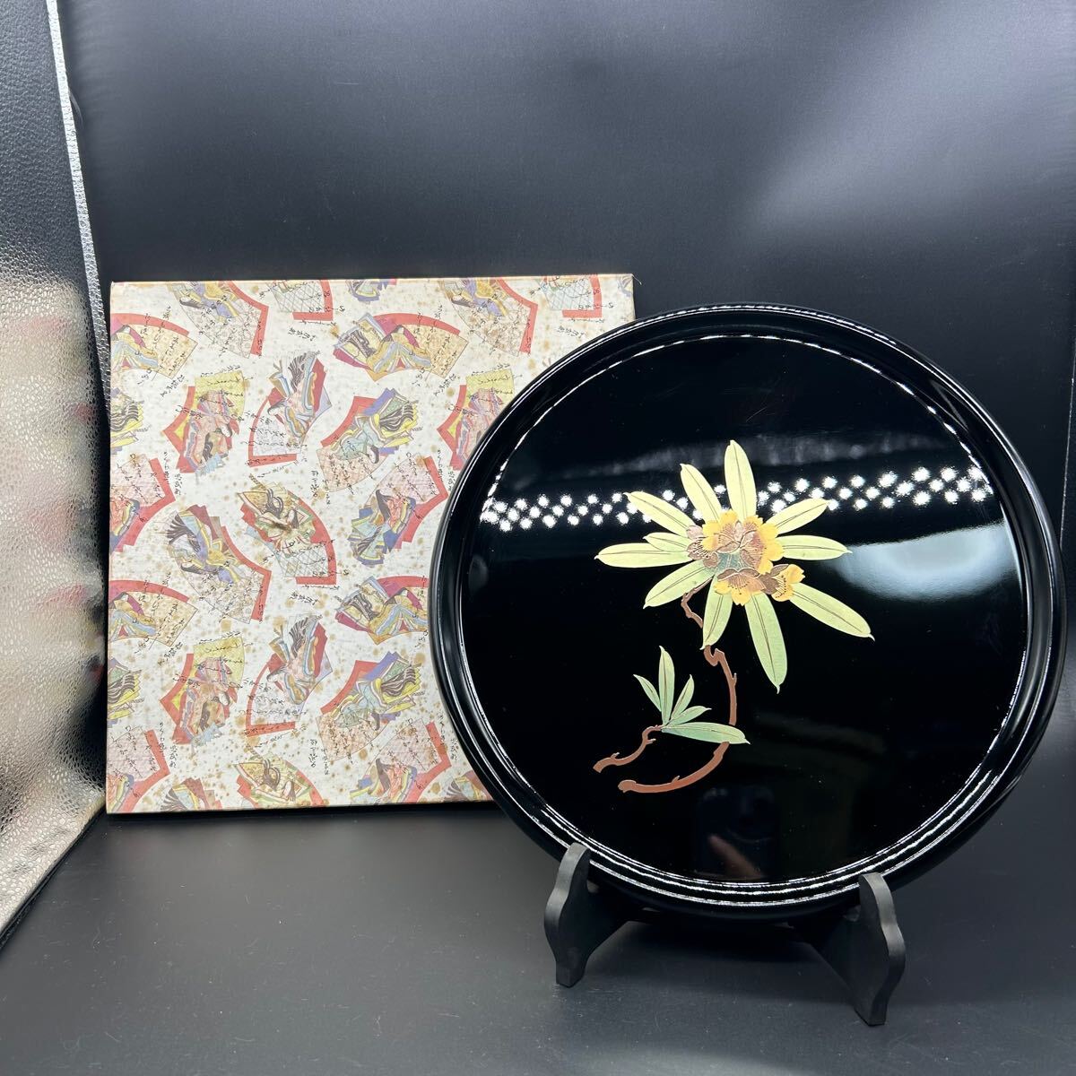 丸盆 お盆 トレー 石楠花 漆器 漆芸 茶道具 テ8拍卖