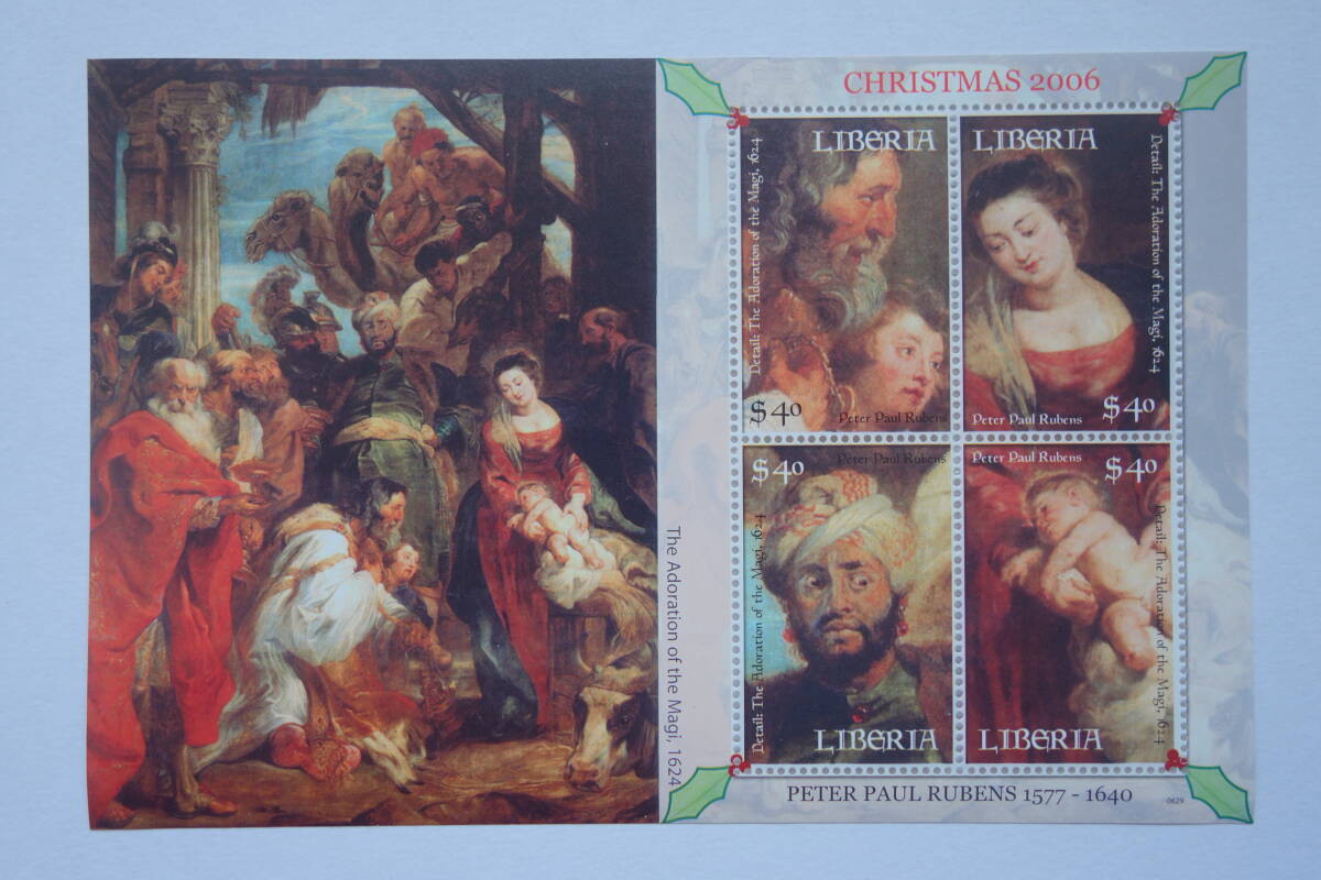 外国切手: リベリア切手「クリスマス 2006」(ピーテル・パウル・ルーベンスの絵画)4種m/s 未使用拍卖