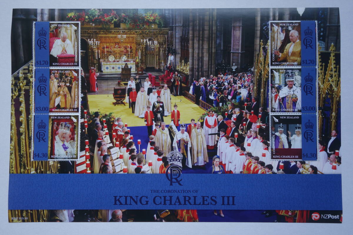 外国切手: ニュージーランド切手 「チャールズ国王戴冠式」大型 6種m/s 未使用拍卖