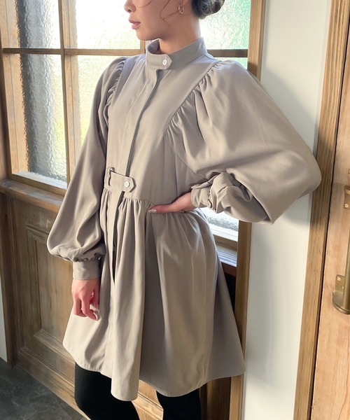 「JUNOAH」 長袖ワンピース LARGE グレー レディース拍卖