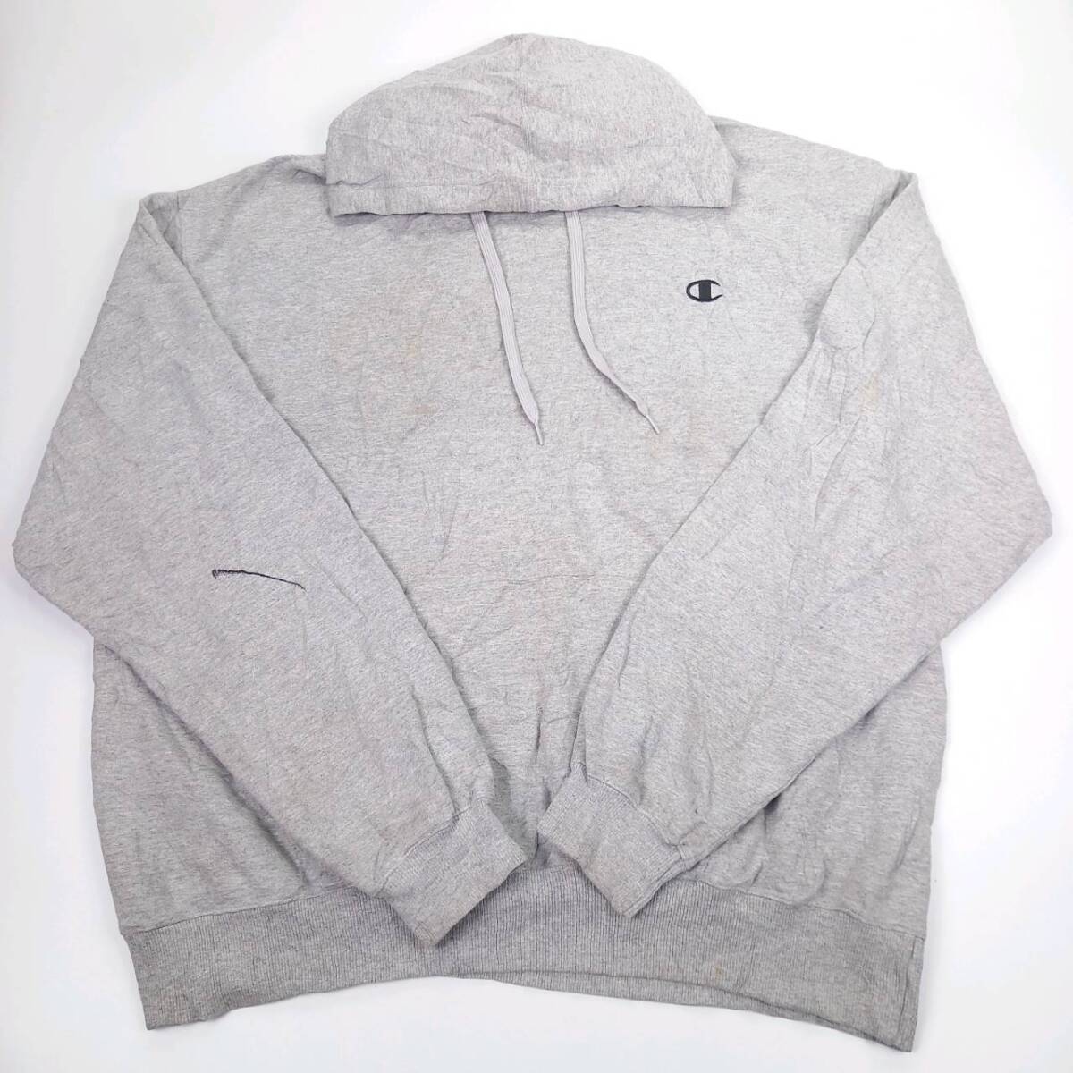 XL Champion プルオーバーパーカー ワンポイント マフポケット 裏起毛 グレー pa0521拍卖