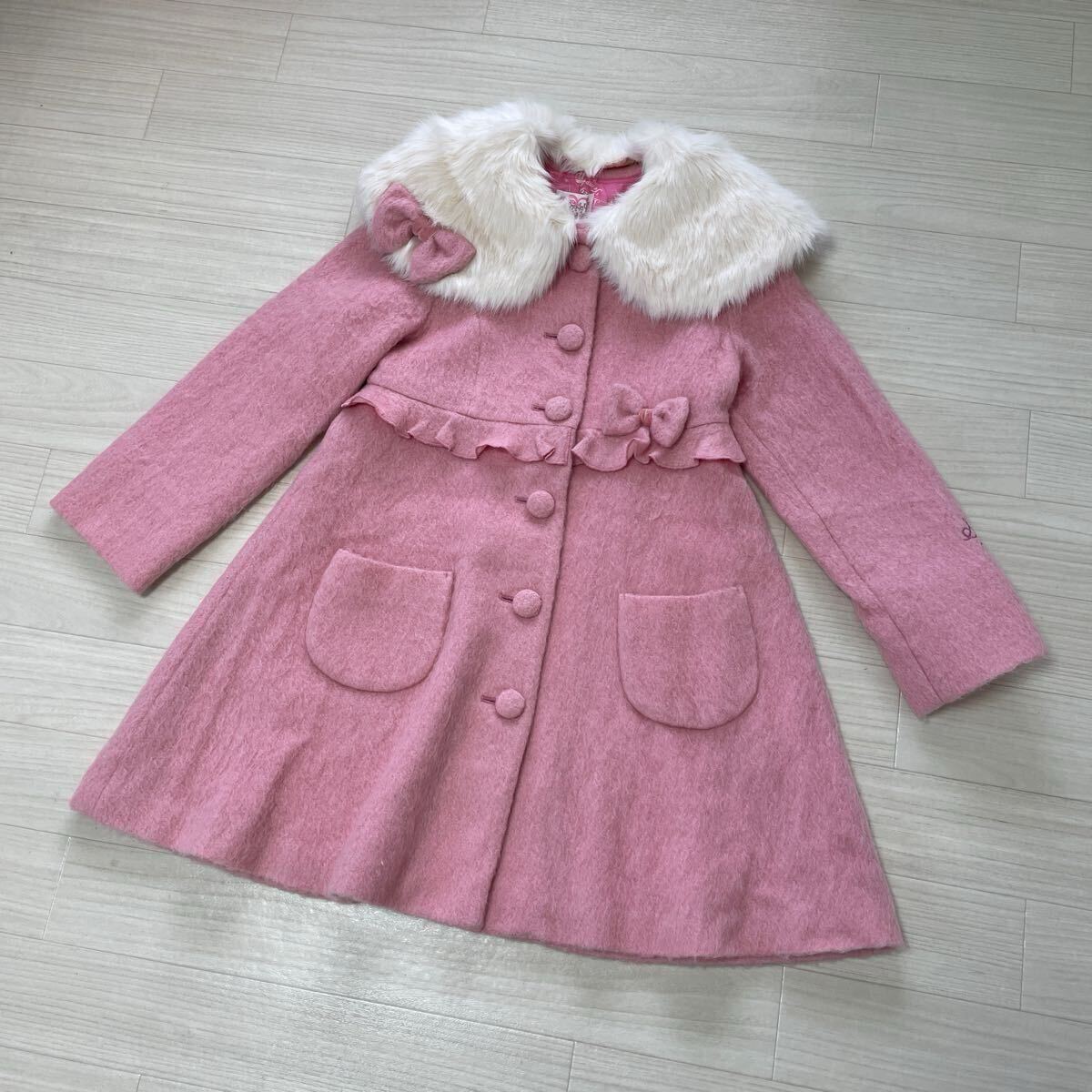 シャーリーテンプル Shirley Temple キッズ ジュニア 子供 女の子 アウター コート ウール モヘア リボン ピンク サイズ140 美品拍卖
