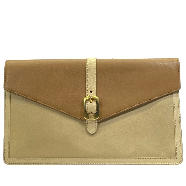 FENDI フェンディ カメレオン 8M0284 クラッチバッグ クラッチポシェット レザー ライトブラウン ベージュ ゴールド金具拍卖