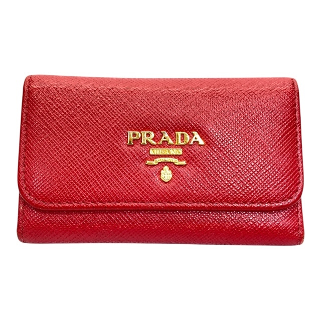 PRADA プラダ 1M0222 6連 キーケース 小物 サフィアーノ レザー ロゴ レッド拍卖