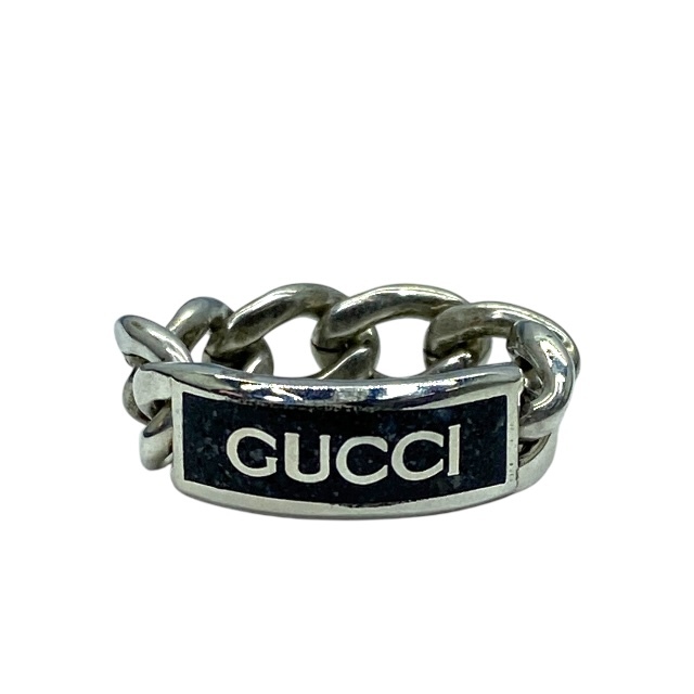 【未使用】GUCCI グッチ 678711 チェーンリング 指輪 アクセサリー ジュエリー 小物 SV925 シルバー ブラック(サイズ 12号)拍卖