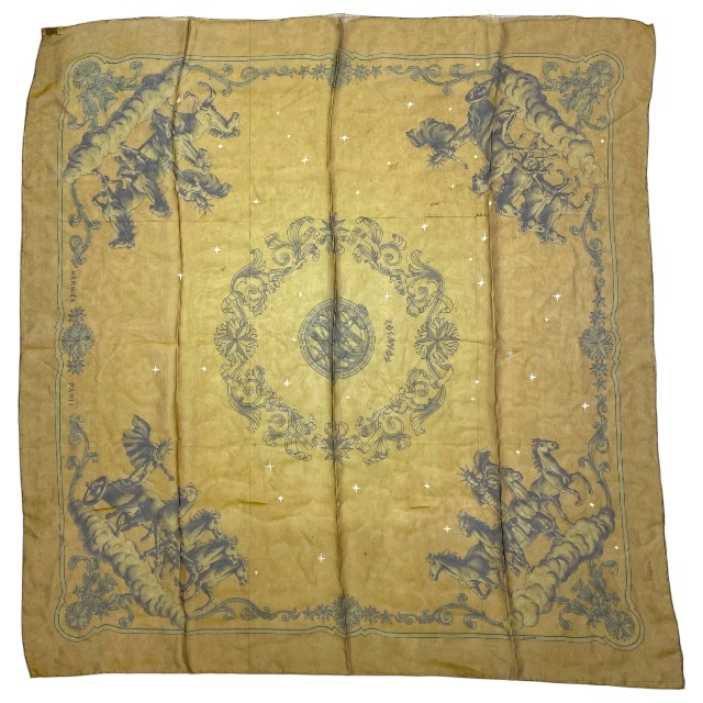 HERMES エルメス スカーフ カレ90 ストール アクセサリー 小物 シースルー 総柄 シルク ブラウン系拍卖