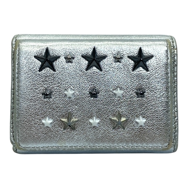 JIMMY CHOO ジミーチュウ 財布 三つ折り財布 折り財布 コンパクトウォレット ミニ財布 スタースタッズ レザー シルバー拍卖