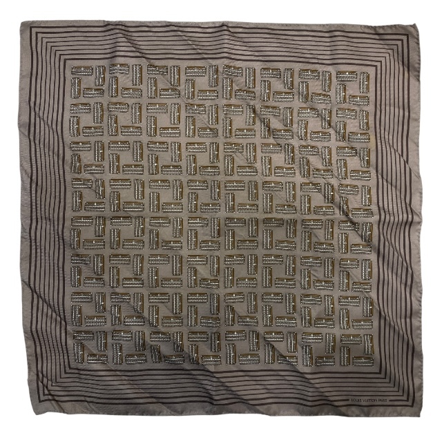 LOUIS VUITTON ルイヴィトン スカーフ アクセサリー 小物 総柄 トランク柄 ロゴ シルク ブラウン系拍卖