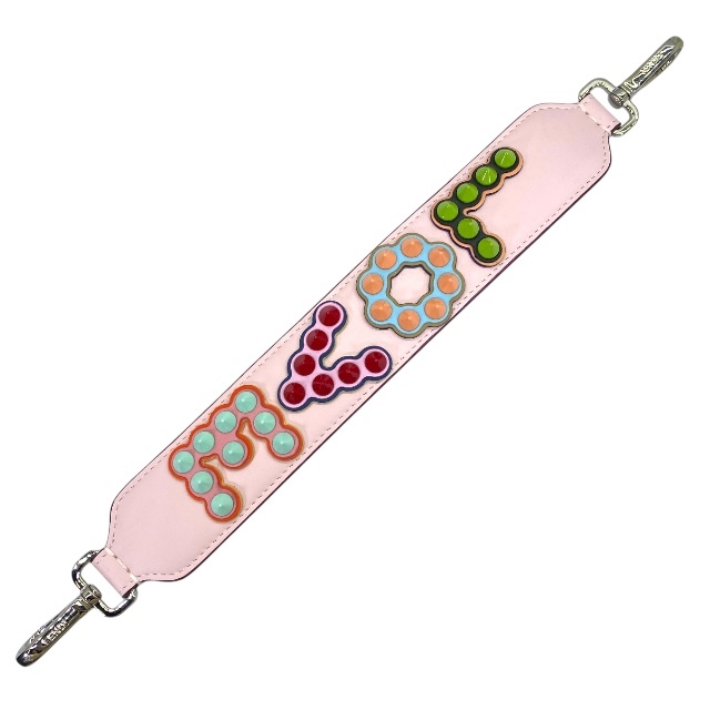 FENDI フェンディ ミニ ストラップユー ショルダーストラップ アクセサリー 付け替え 小物 LOVEスタッズロゴ レザー ピンク拍卖
