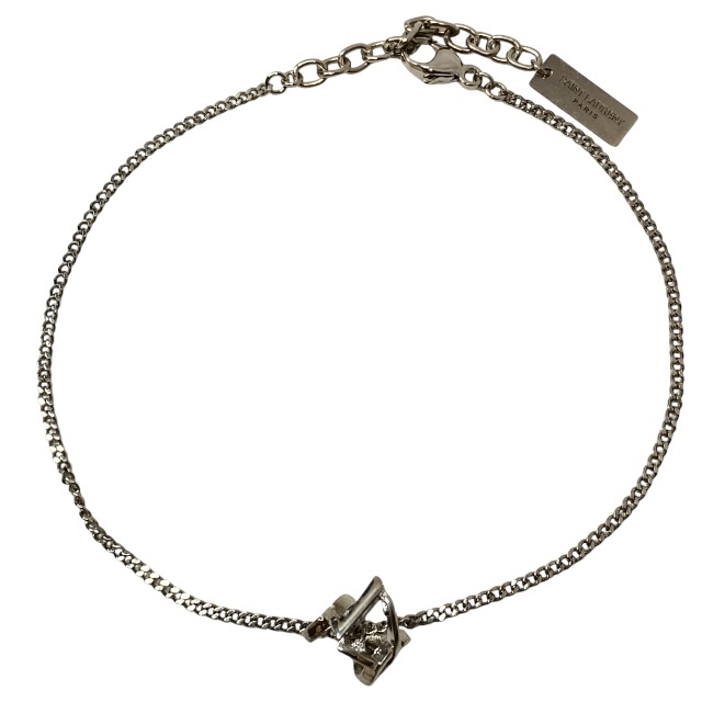 【未使用】SAINT LAURENT サンローラン オピウム モノグラム ツイスト ブレスレット バングル ロゴ メタル シルバー 【Sサイズ】拍卖