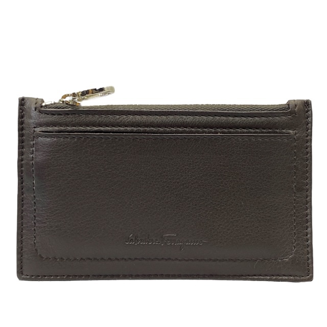 【美品】Salvatore Ferragamo フェラガモ ガンチーニ コインケース 小銭入れ コンパクト ミニ財布 ロゴ レザー ブラウン キーリング拍卖