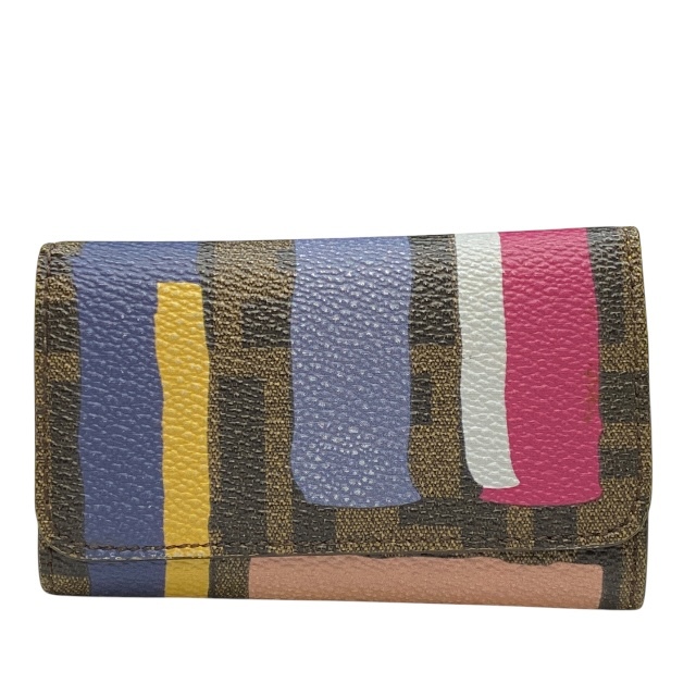 FENDI フェンディ 6連 キーケース キーフック ズッカ柄 総柄 レザー ブラウン マルチカラー拍卖