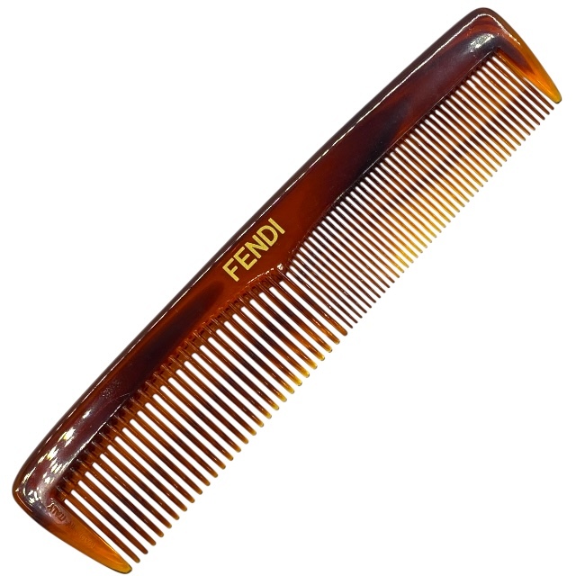 FENDI フェンディ コーム ヘアブラシ くし ロゴ べっ甲 プラスチック ブラウン ケース付き拍卖