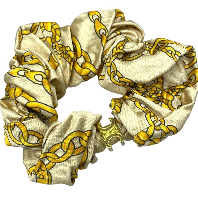 CELINE セリーヌ ヘアアクセサリー ヘアゴム シュシュ アクセサリー 小物 トリオンフ 総柄 ビスコース ベージュ ゴールド拍卖