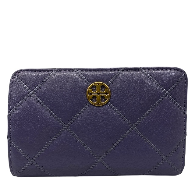TORY BURCH トリーバーチ 財布 二つ折り財布 折財布 ミディアムウォレット キルティング レザー パープル拍卖