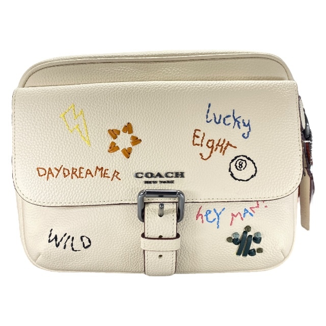 【美品】COACH コーチ ハドソン ダイアリー ショルダーバッグ クロスボディバッグ 肩掛け 斜め掛け 刺繍 レザー ホワイト拍卖