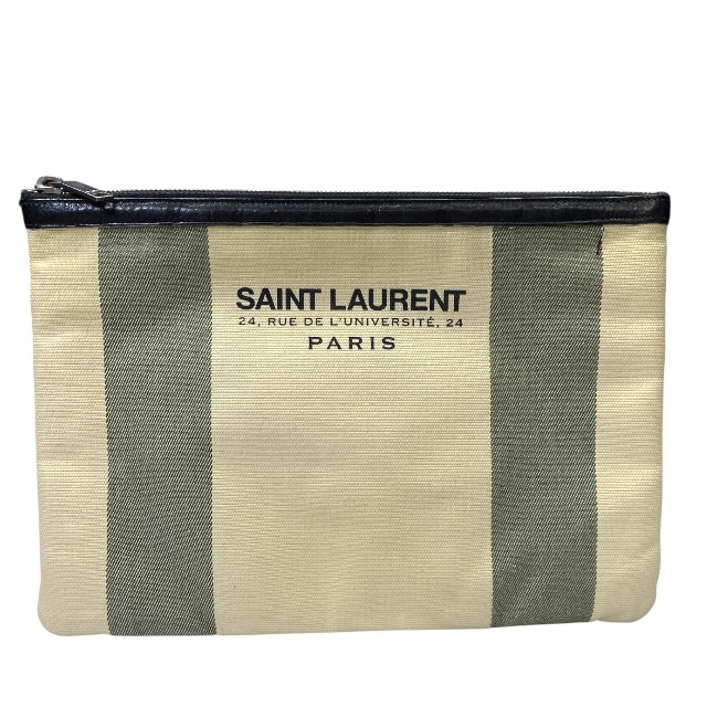 SAINT LAURENT PARIS サンローランパリ 414764 キャンバス×レザー クラッチバッグ クラッチポシェット ロゴ レザー ベージュ拍卖