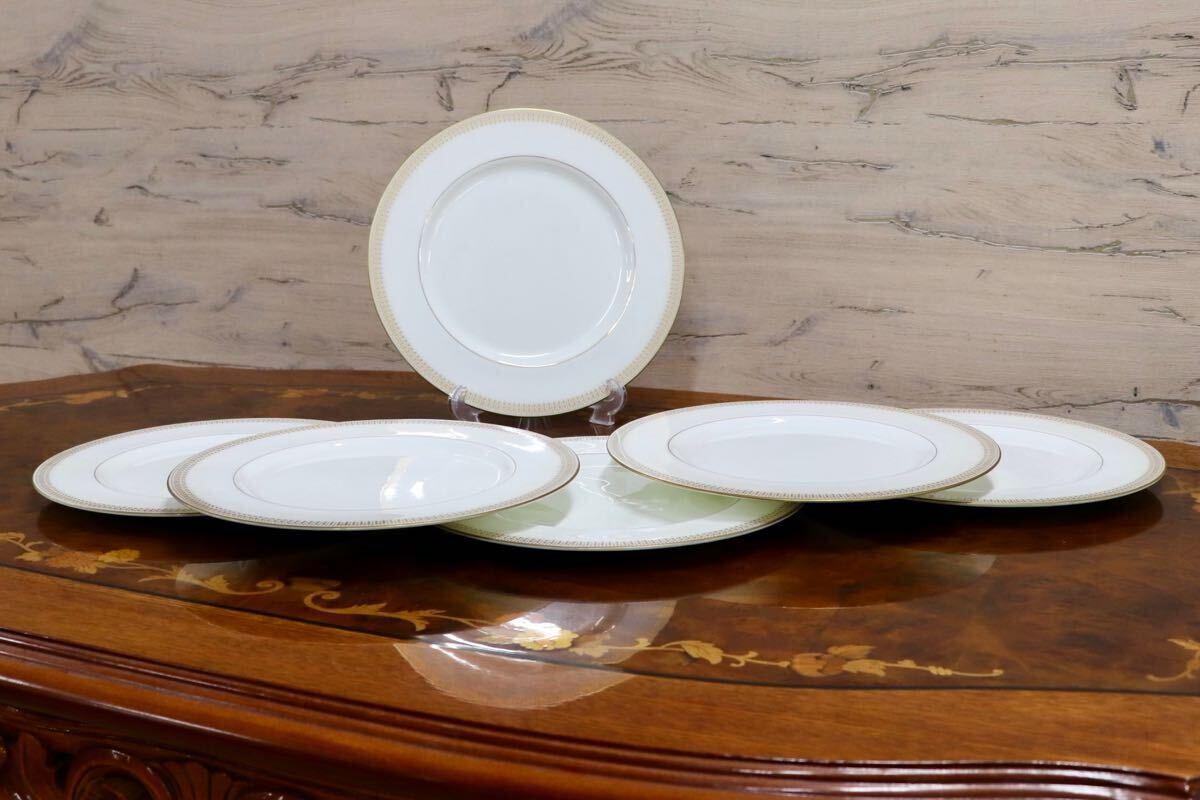 GMGS262○mikasa 洋食器 プレート 大皿6枚セット ゴールド ホワイト 高級感 アンティーク調拍卖