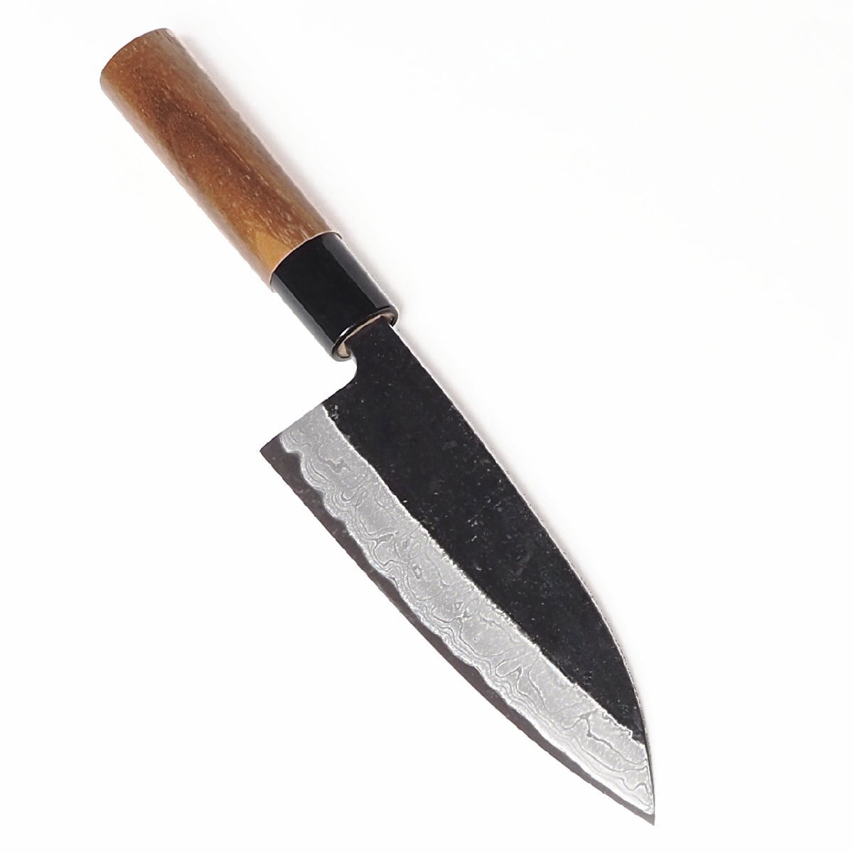 出刃包丁 ダマスカス 黒打ち仕上げ 両刃 刃渡り15cm 白鋼 土佐打刃物 捌き包丁 和包丁 料理包丁 左利き対応 日本製拍卖