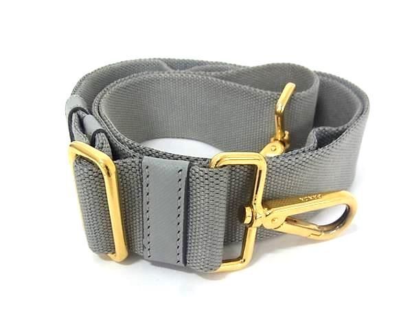 PRADA プラダ サフィアーノレザー×キャンバス バッグ用 ショルダーストラップ クロスボディ 斜め掛け レディース グレー系 FG3390拍卖