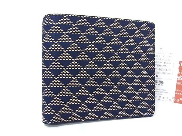 ■極美品■ INDEN-YA 印傳屋 インデンヤ 鹿革 漆塗り 波うろこ 二つ折り 財布 ウォレット 小銭入れ 札入れ ネイビー系 BK4100拍卖