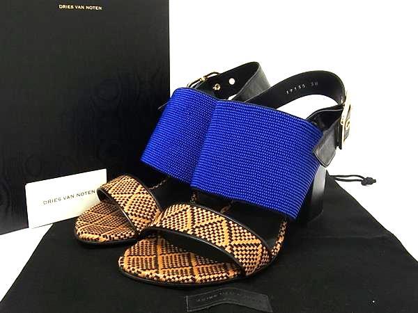 ■美品■ DRIES VAN NOTEN ドリス ヴァン ノッテン キャンバス ヒール サンダル サイズ 38(約23.5cm)靴 シューズ ブラウン系 FF8614拍卖