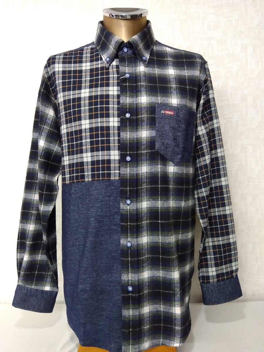 シャツ 55%OFF VINCI 秋冬物 ボタンダウン 切り替え(50)2L 新品 送料無料拍卖
